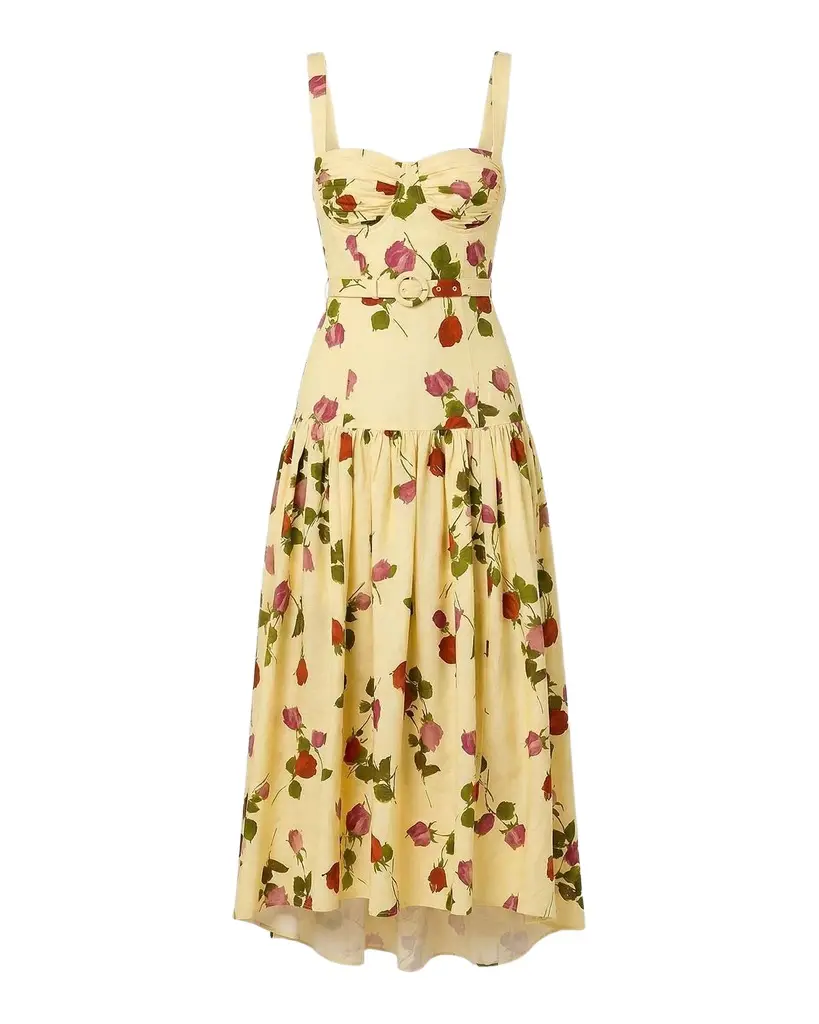 NICHOLAS Drenica Floral Linen-Blend Drop-Waist Midi Dress | Image 1 NICHOLAS Drenica Floral Linen-Blend Drop-Waist Midi Dress | Image 1