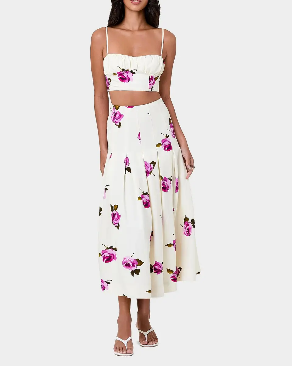 NICHOLAS Jordana Pleated Floral Linen-Blend Midi Skirt | Thumbnail 2
