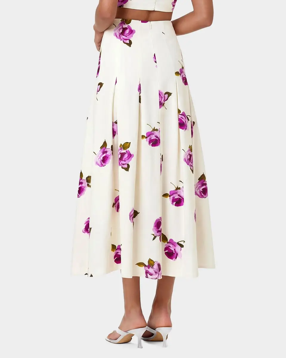 NICHOLAS Jordana Pleated Floral Linen-Blend Midi Skirt | Thumbnail 3