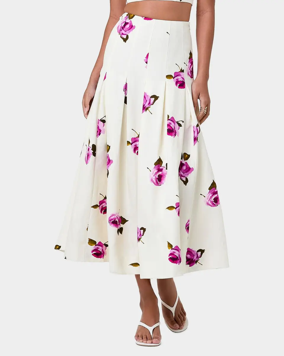 NICHOLAS Jordana Pleated Floral Linen-Blend Midi Skirt | Thumbnail 4