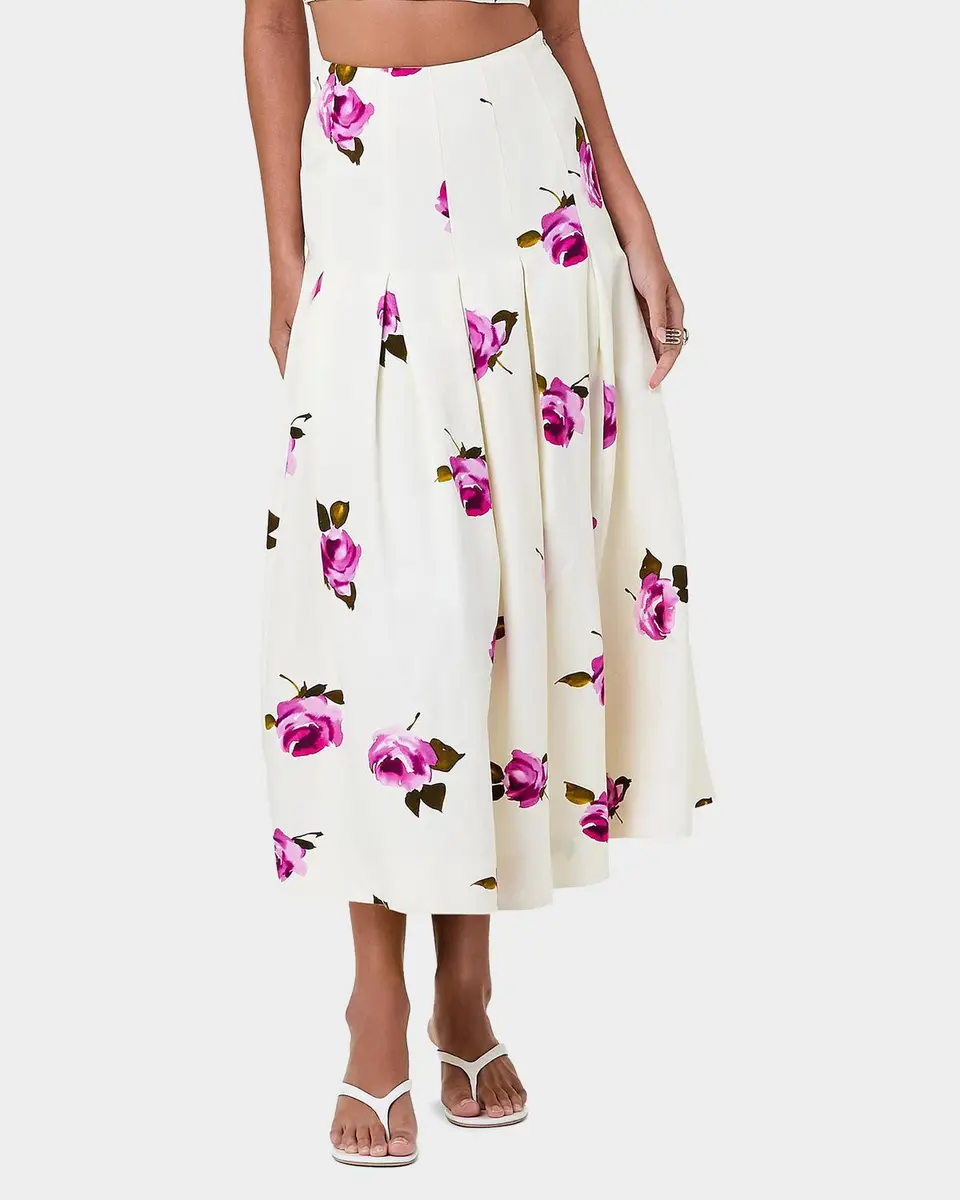 NICHOLAS Jordana Pleated Floral Linen-Blend Midi Skirt | Thumbnail 5