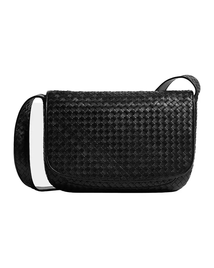 Bottega Veneta Men's Large Intrecciato Leather Flap Messenger Bag