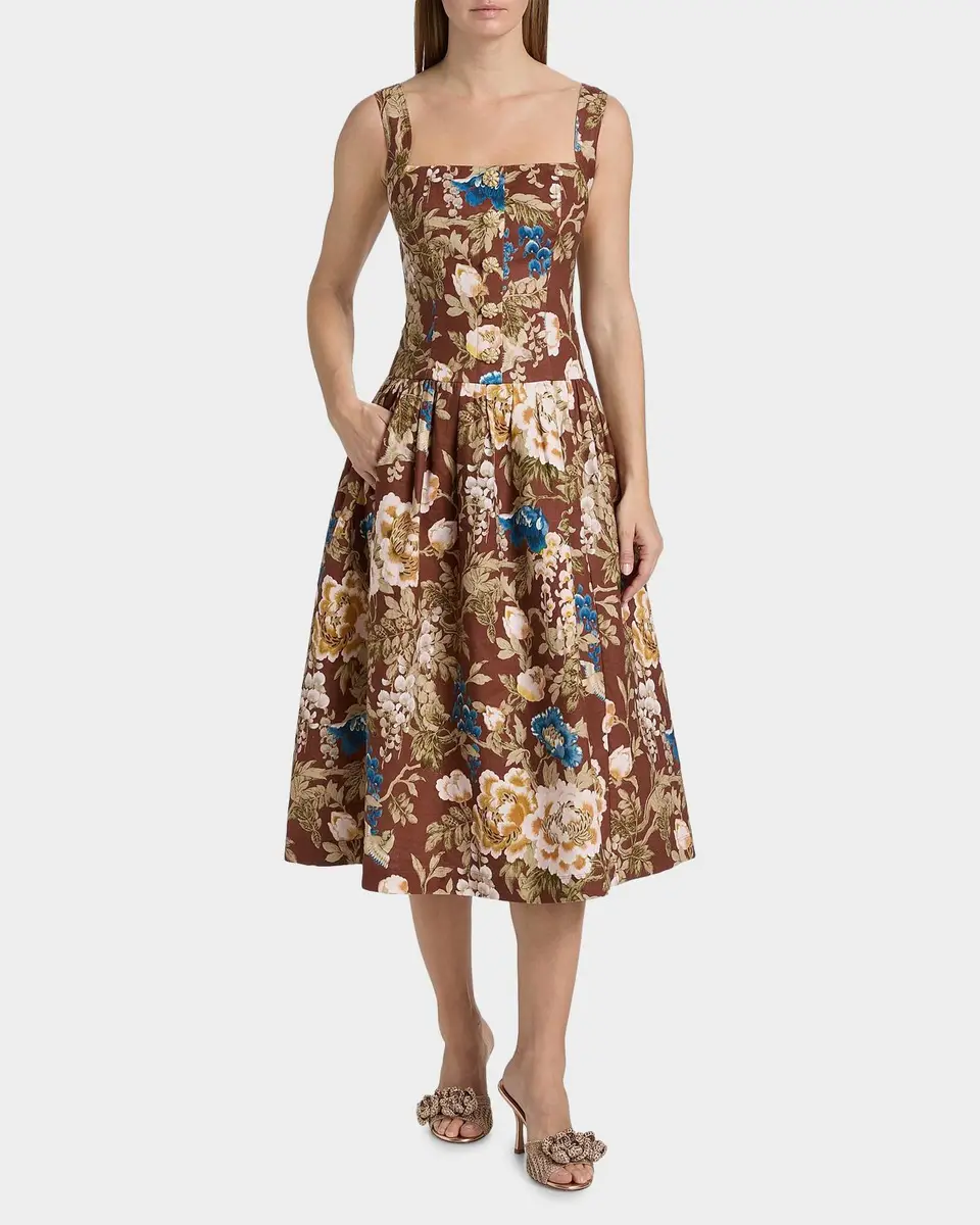 Cara Cara Feliz Floral Linen Midi Dress | Thumbnail 4 Cara Cara Feliz Floral Linen Midi Dress | Thumbnail 4