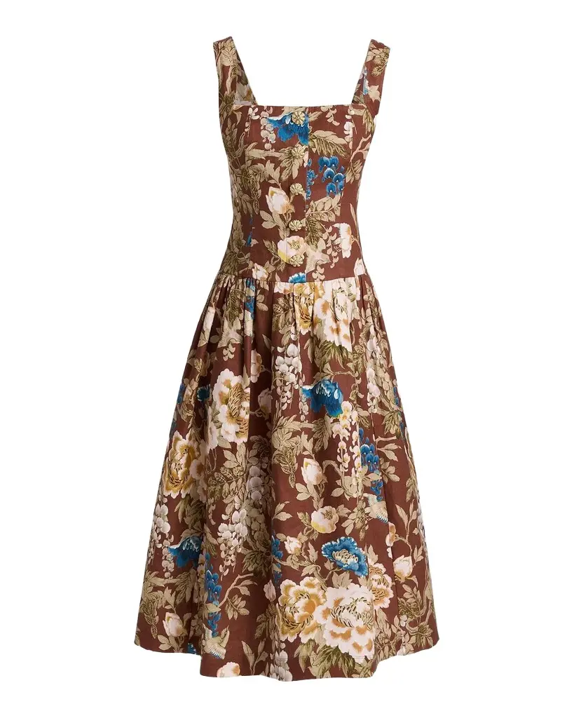 Cara Cara Feliz Floral Linen Midi Dress | Image 1 Cara Cara Feliz Floral Linen Midi Dress | Image 1