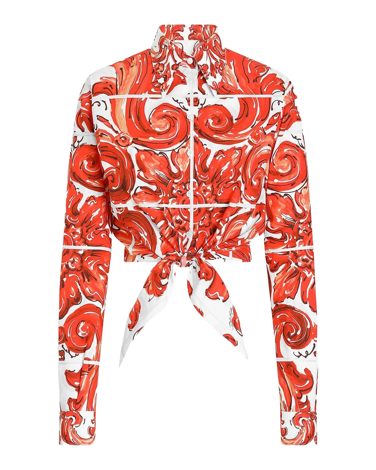 Majolica Cotton Poplin Long-Sleeve Crop Shirt