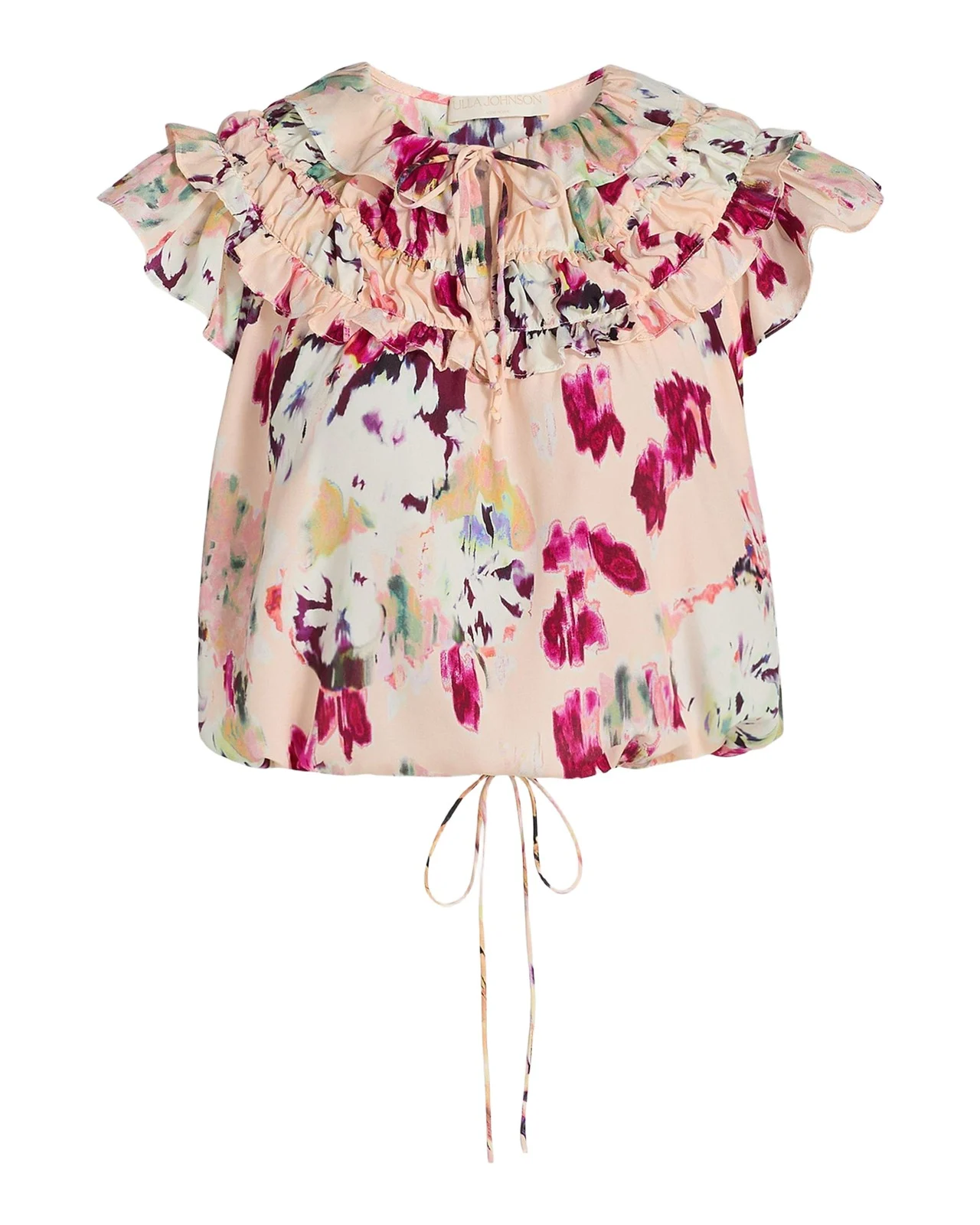Eleonore Floral Ruffled Silk Tieneck Top Eleonore Floral Ruffled Silk Tieneck Top