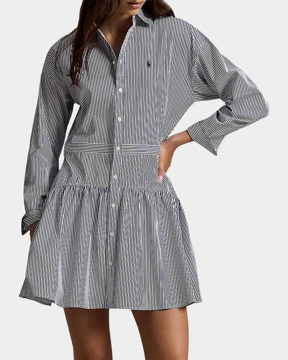 Polo Ralph Lauren Pinstriped Cotton Drop-Waist Mini Shirtdress | Thumbnail 3