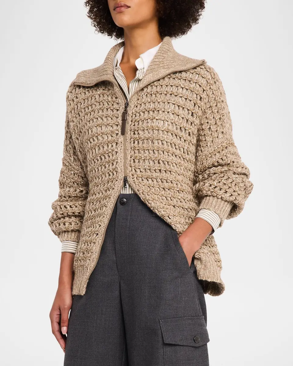 Brunello Cucinelli Cashmere-Blend Chunky-Knit Cardigan | Thumbnail 4