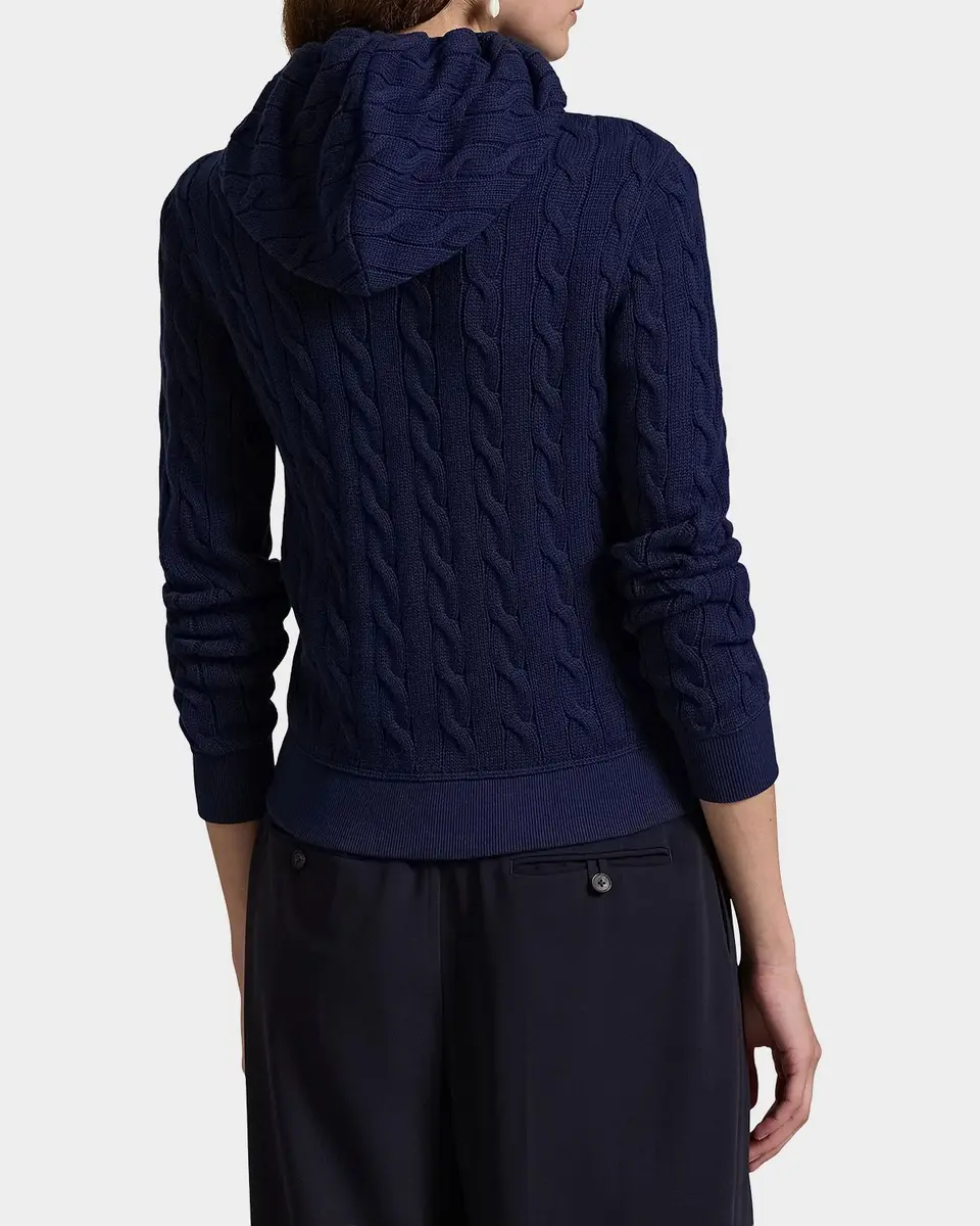 Polo Ralph Lauren Logo Cotton Cable-Knit Hoodie | Thumbnail 3 Polo Ralph Lauren Logo Cotton Cable-Knit Hoodie | Thumbnail 3