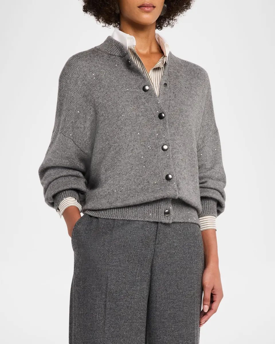 Brunello Cucinelli Shimmering Cashmere-Silk Cardigan | Thumbnail 4