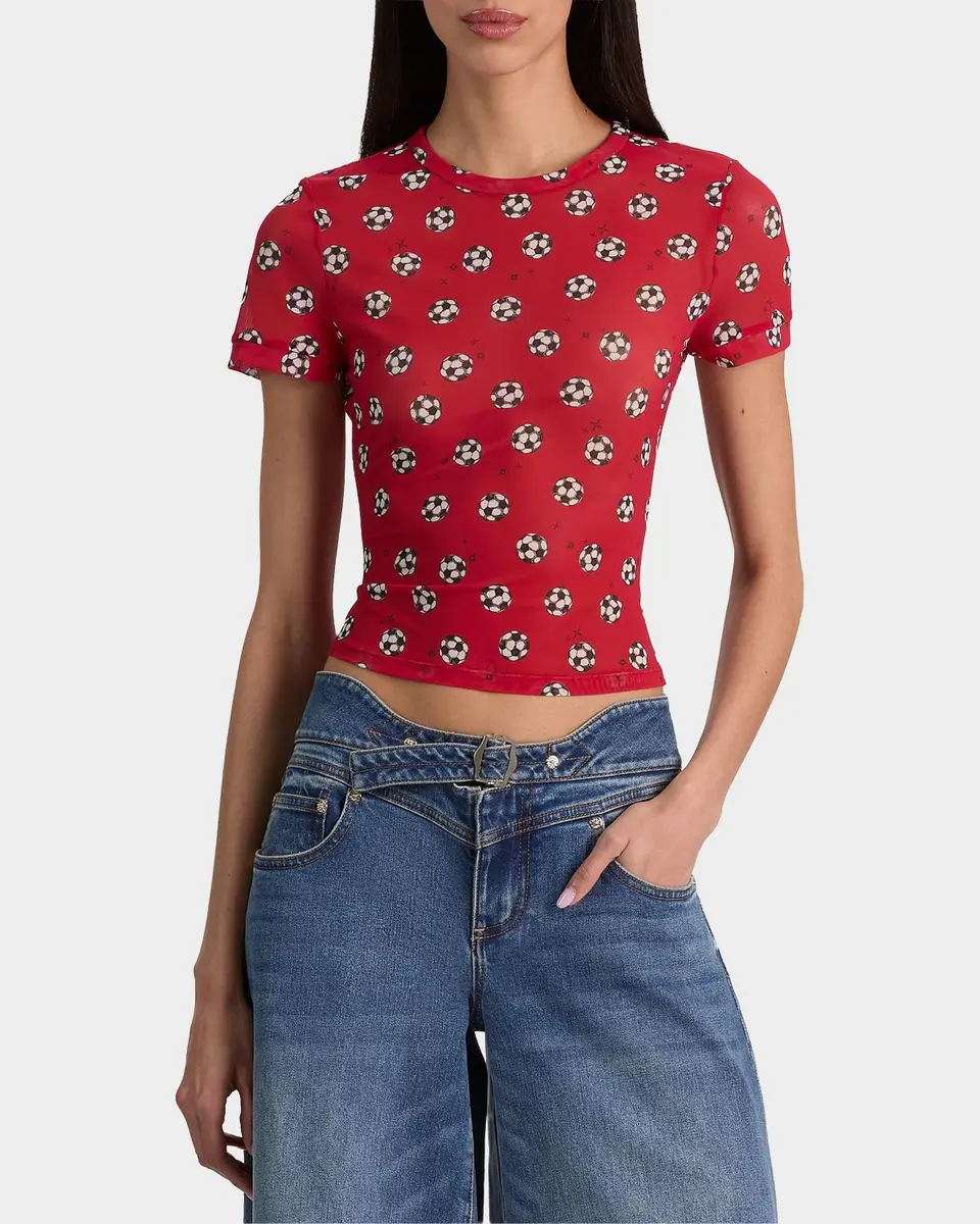 Alice + Olivia Tess Soccer-Printed T-Shirt | Thumbnail 6 Alice + Olivia Tess Soccer-Printed T-Shirt | Thumbnail 6