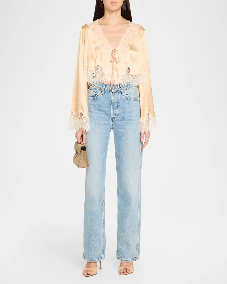 LoveShackFancy Kately Lace-Trim Satin Top | Thumbnail 2