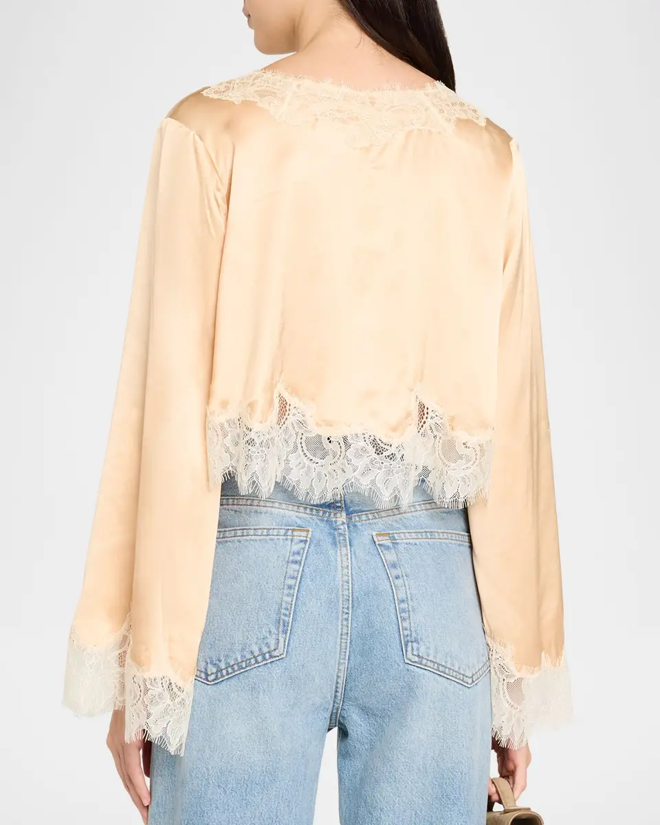 LoveShackFancy Kately Lace-Trim Satin Top | Thumbnail 3