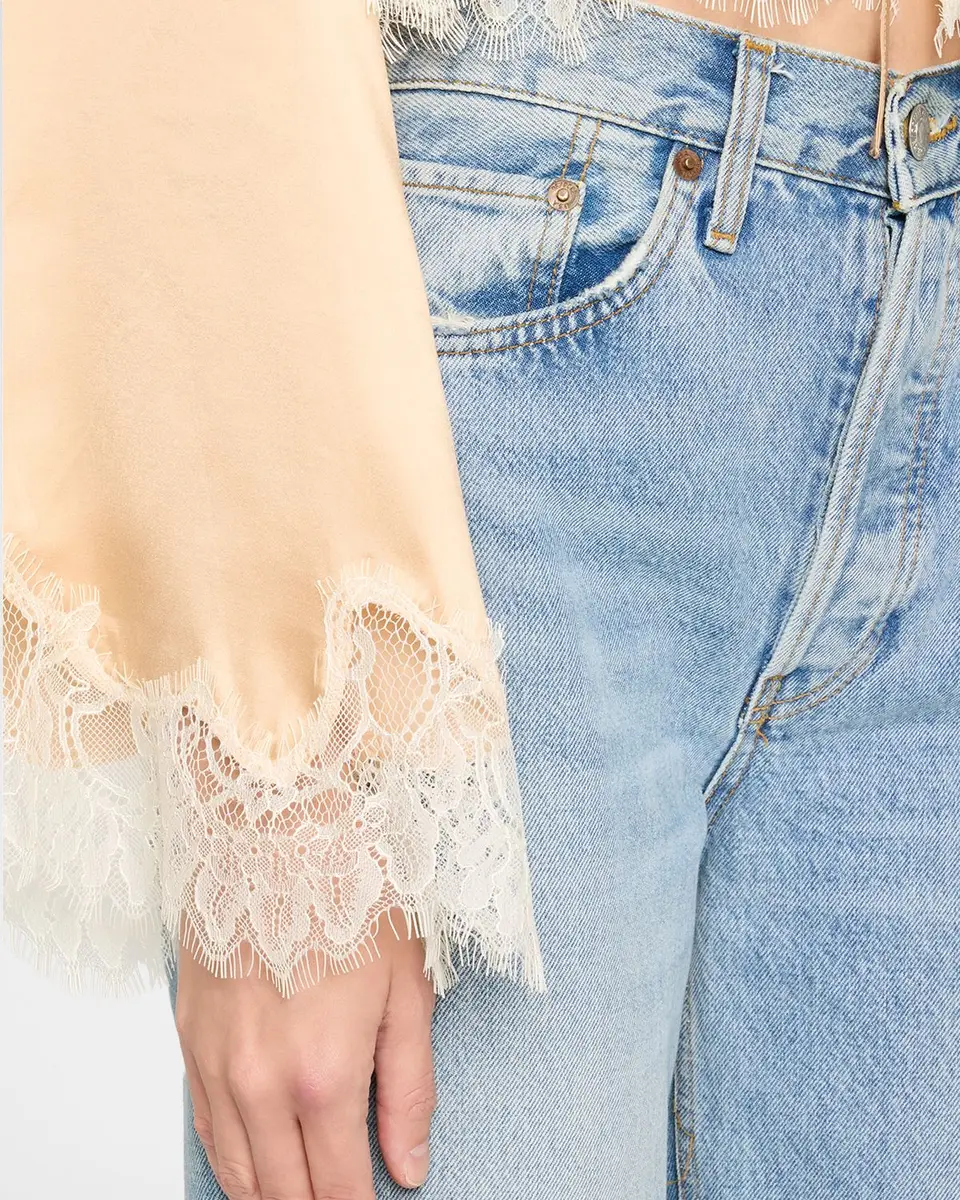 LoveShackFancy Kately Lace-Trim Satin Top | Thumbnail 5