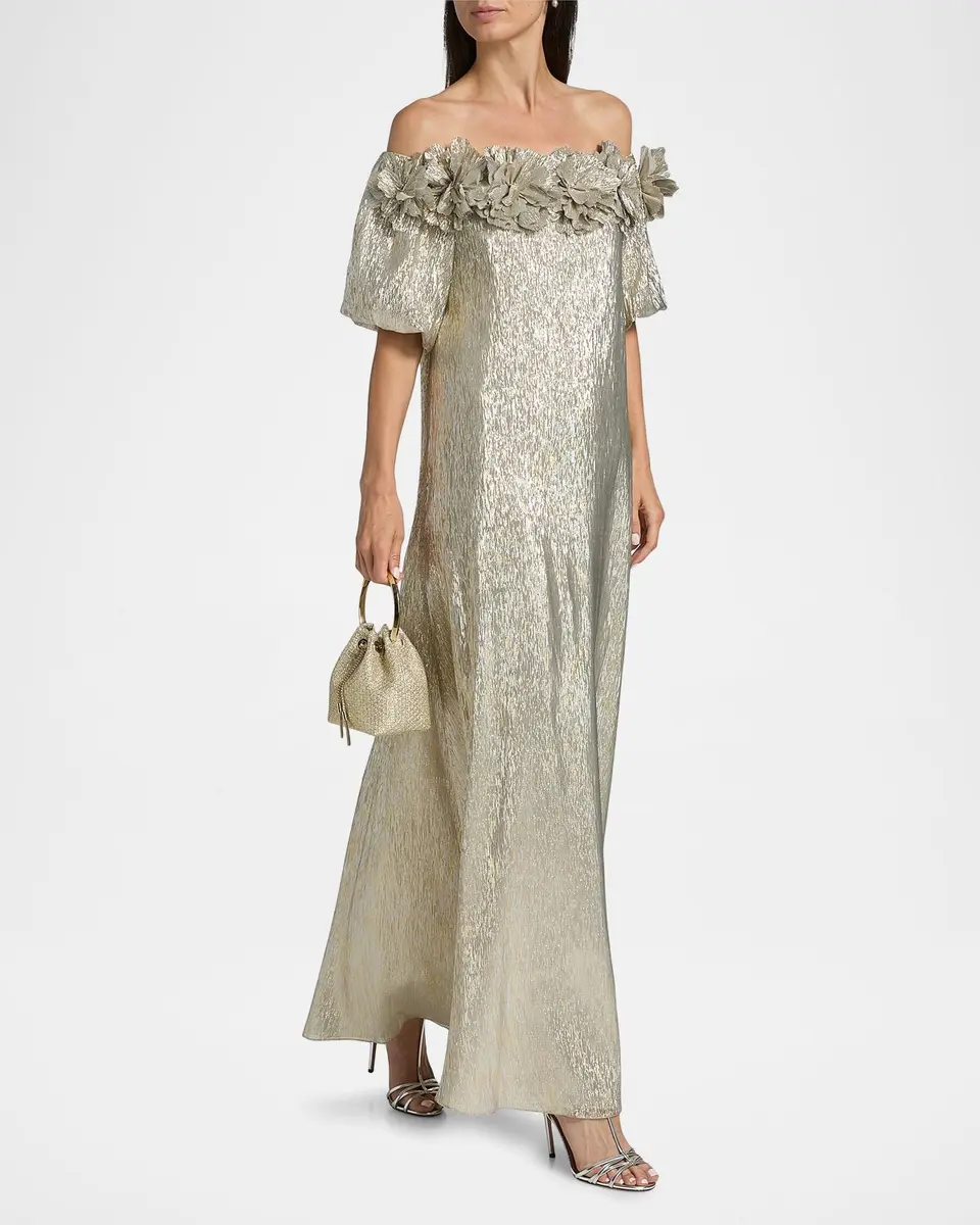 SACHIN & BABI Valentina Metallic Silk Off-The-Shoulder Gown | Thumbnail 2