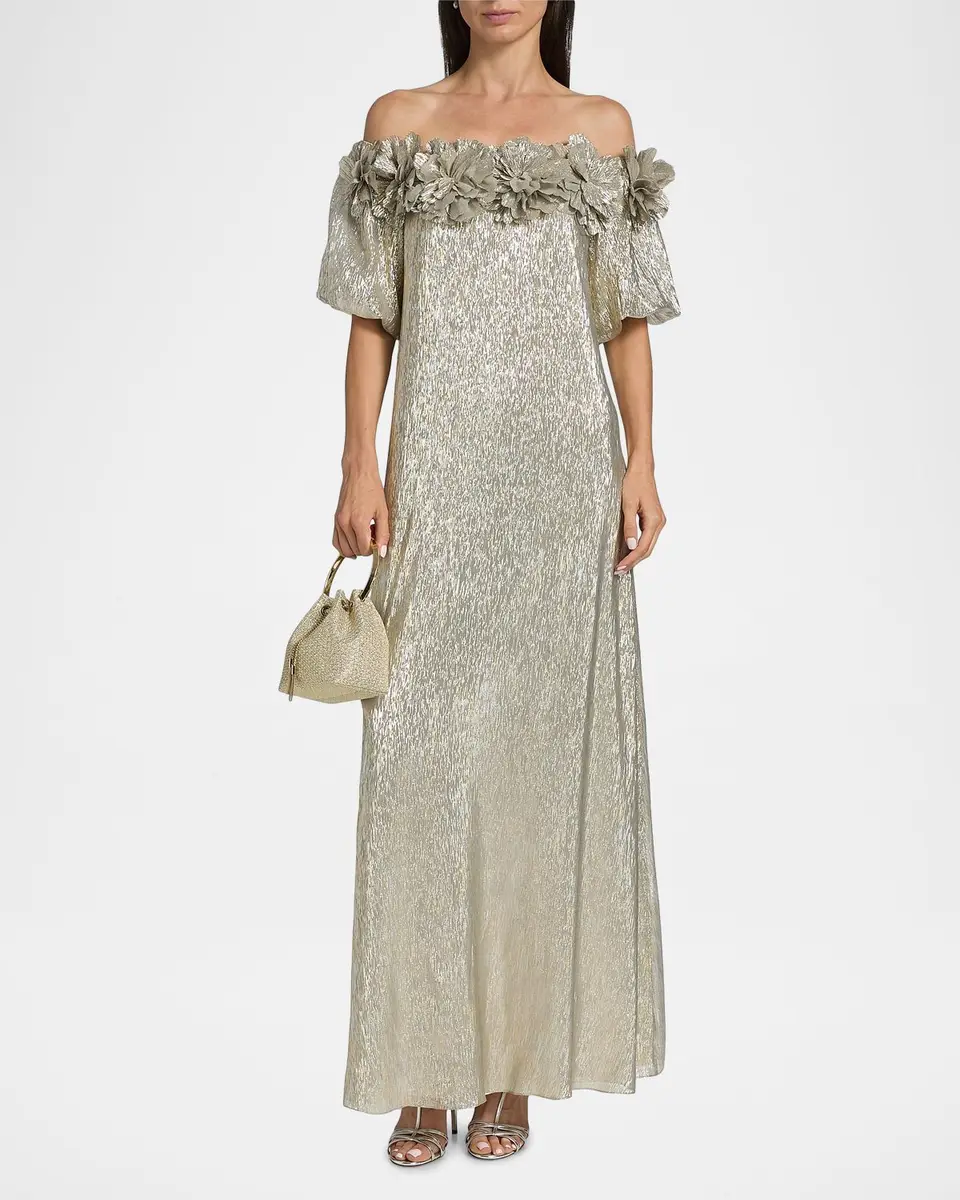 SACHIN & BABI Valentina Metallic Silk Off-The-Shoulder Gown | Thumbnail 4