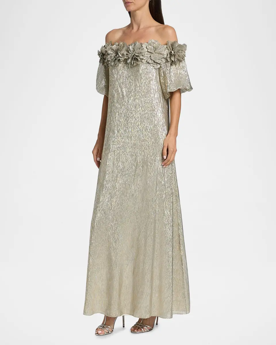 SACHIN & BABI Valentina Metallic Silk Off-The-Shoulder Gown | Thumbnail 7