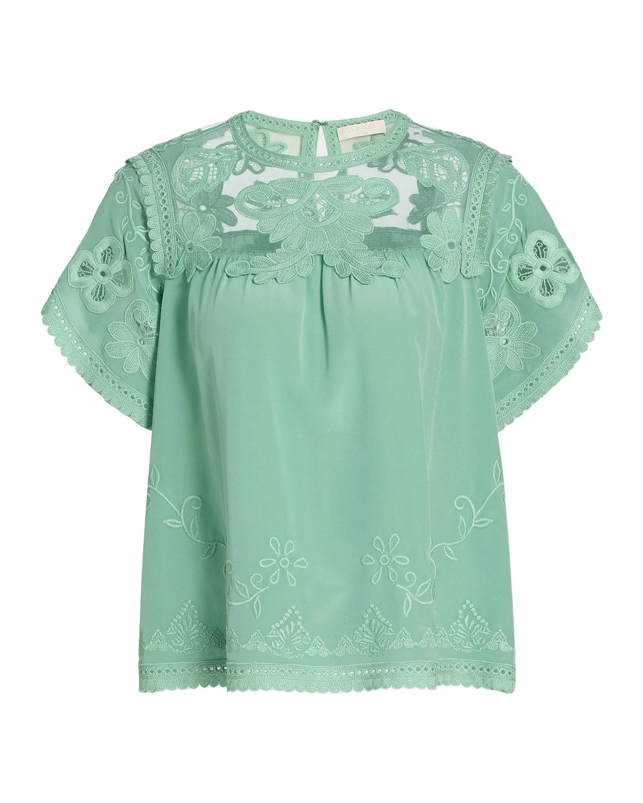 Alma Short-Sleeve Lace Silk Top Alma Short-Sleeve Lace Silk Top