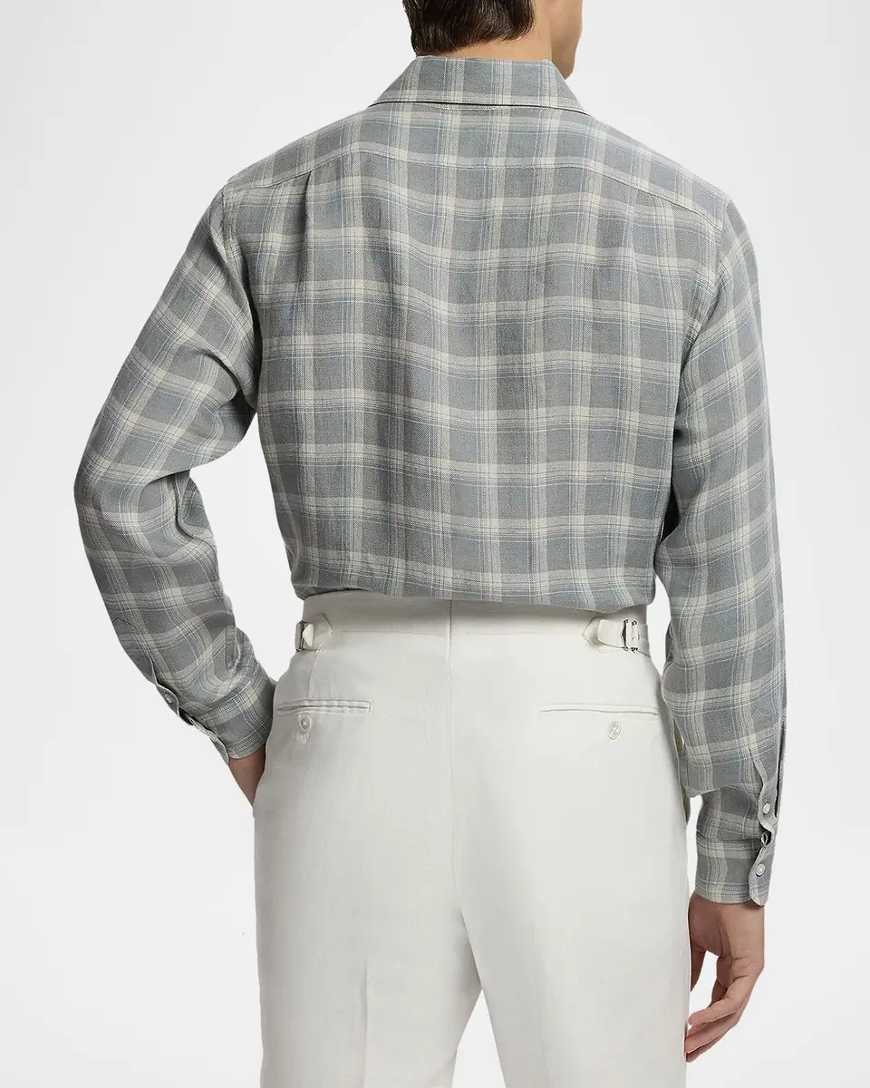 Ralph Lauren Purple Label Men's Plaid Linen Twill Shirt | Thumbnail 3 Ralph Lauren Purple Label Men's Plaid Linen Twill Shirt | Thumbnail 3