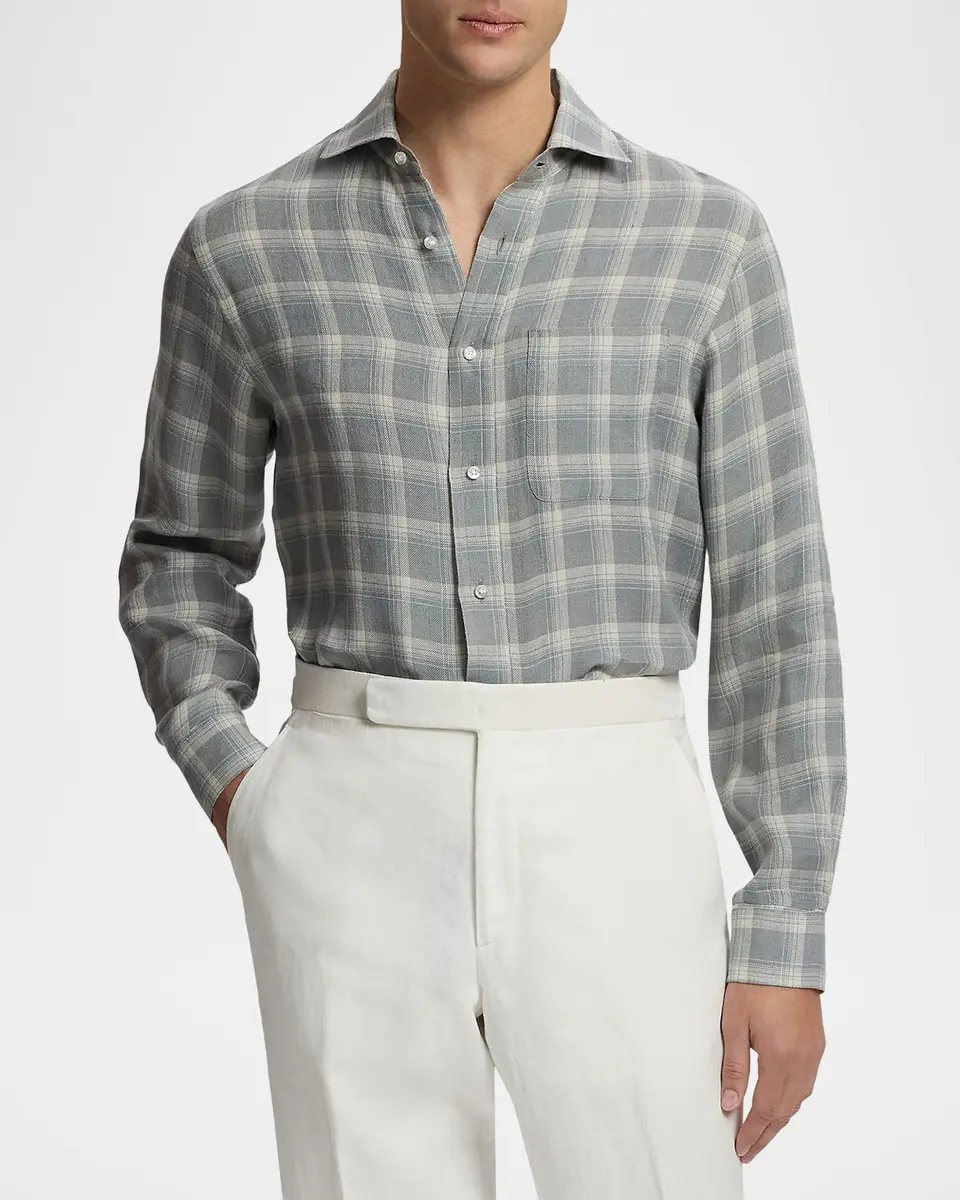 Ralph Lauren Purple Label Men's Plaid Linen Twill Shirt | Thumbnail 4 Ralph Lauren Purple Label Men's Plaid Linen Twill Shirt | Thumbnail 4