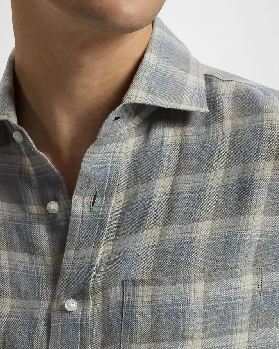Ralph Lauren Purple Label Men's Plaid Linen Twill Shirt | Thumbnail 5 Ralph Lauren Purple Label Men's Plaid Linen Twill Shirt | Thumbnail 5