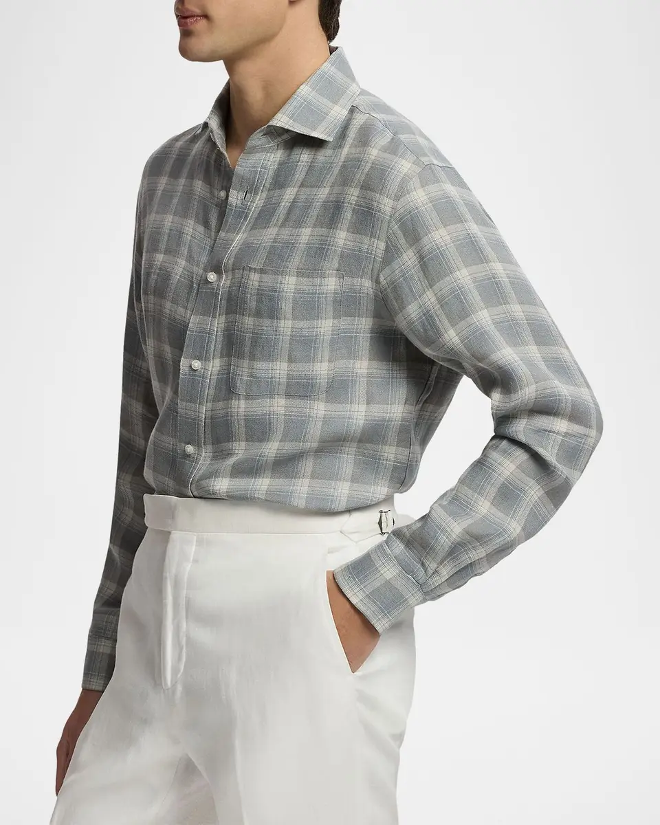 Ralph Lauren Purple Label Men's Plaid Linen Twill Shirt | Thumbnail 6 Ralph Lauren Purple Label Men's Plaid Linen Twill Shirt | Thumbnail 6