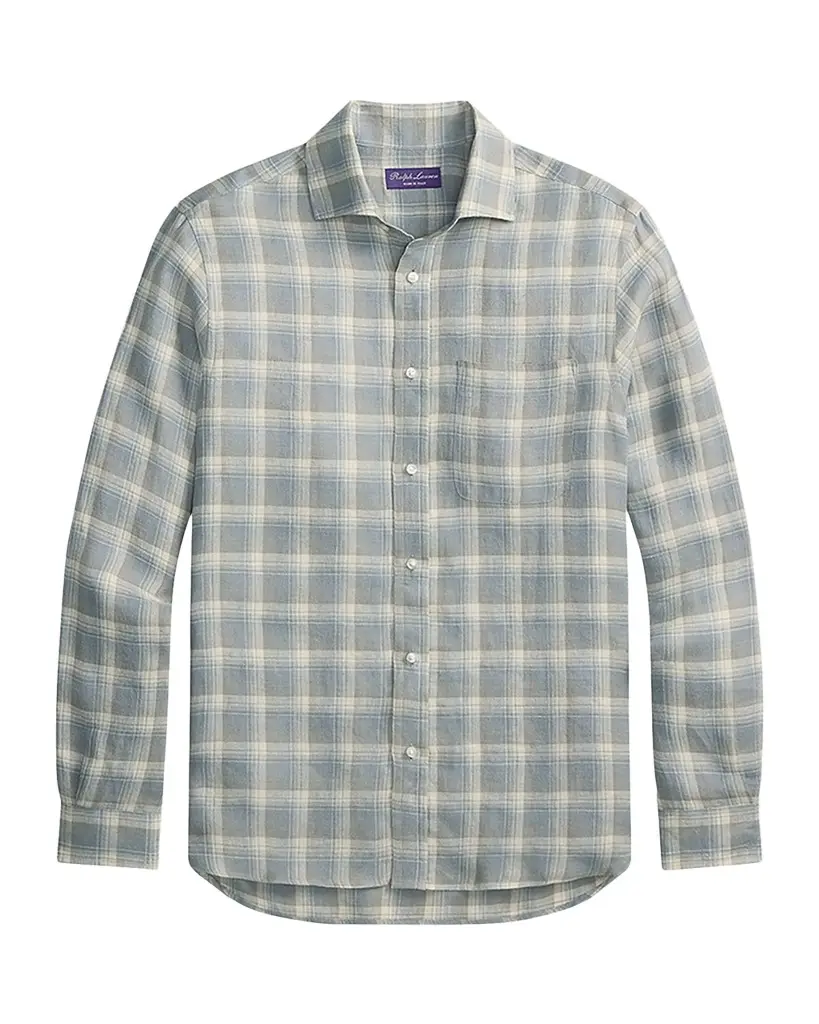 Ralph Lauren Purple Label Men's Twill Plaid Pocket Button-Down Shirt | Image 1 Ralph Lauren Purple Label Men's Twill Plaid Pocket Button-Down Shirt | Image 1