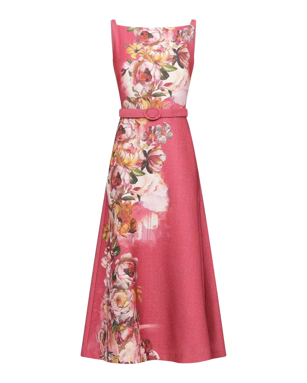 Slyvie Floral Belted Satin Tea-Length Dress Slyvie Floral Belted Satin Tea-Length Dress