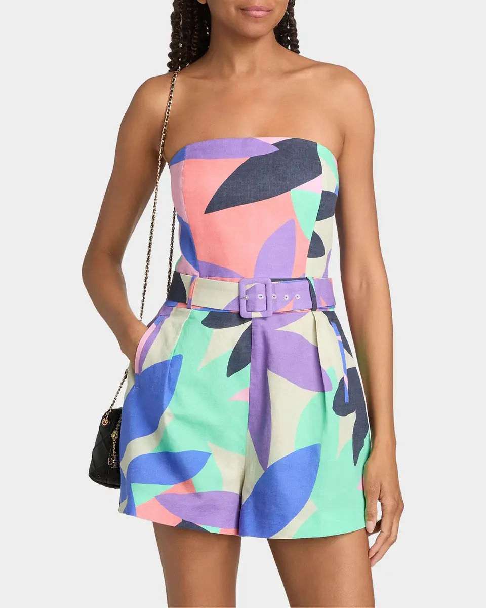 Ramy Brook Isobel Abstract Linen-Cotton Strapless Romper | Thumbnail 4 Ramy Brook Isobel Abstract Linen-Cotton Strapless Romper | Thumbnail 4