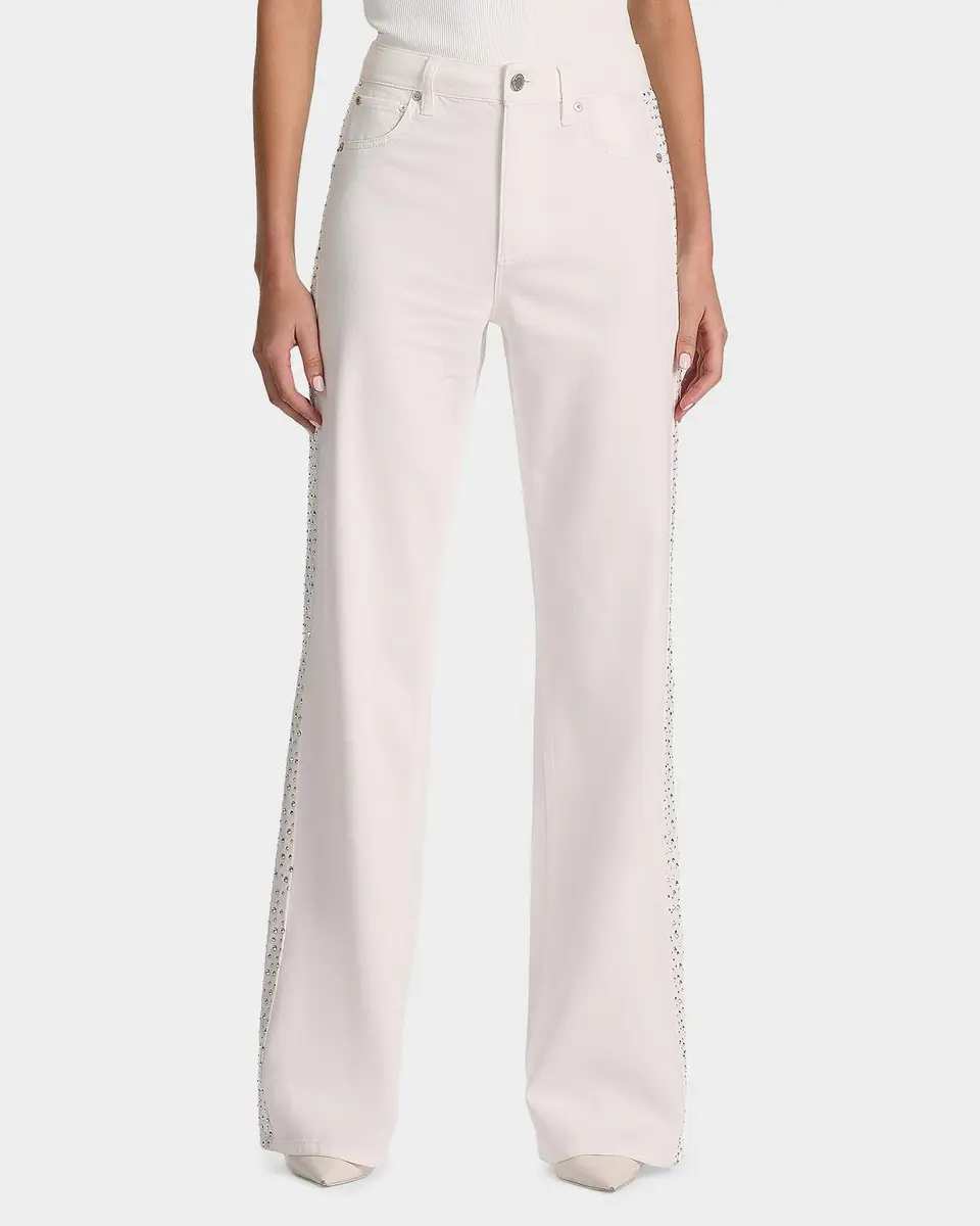 Alice + Olivia Chic High-Rise Embellished Striped Jeans | Thumbnail 4