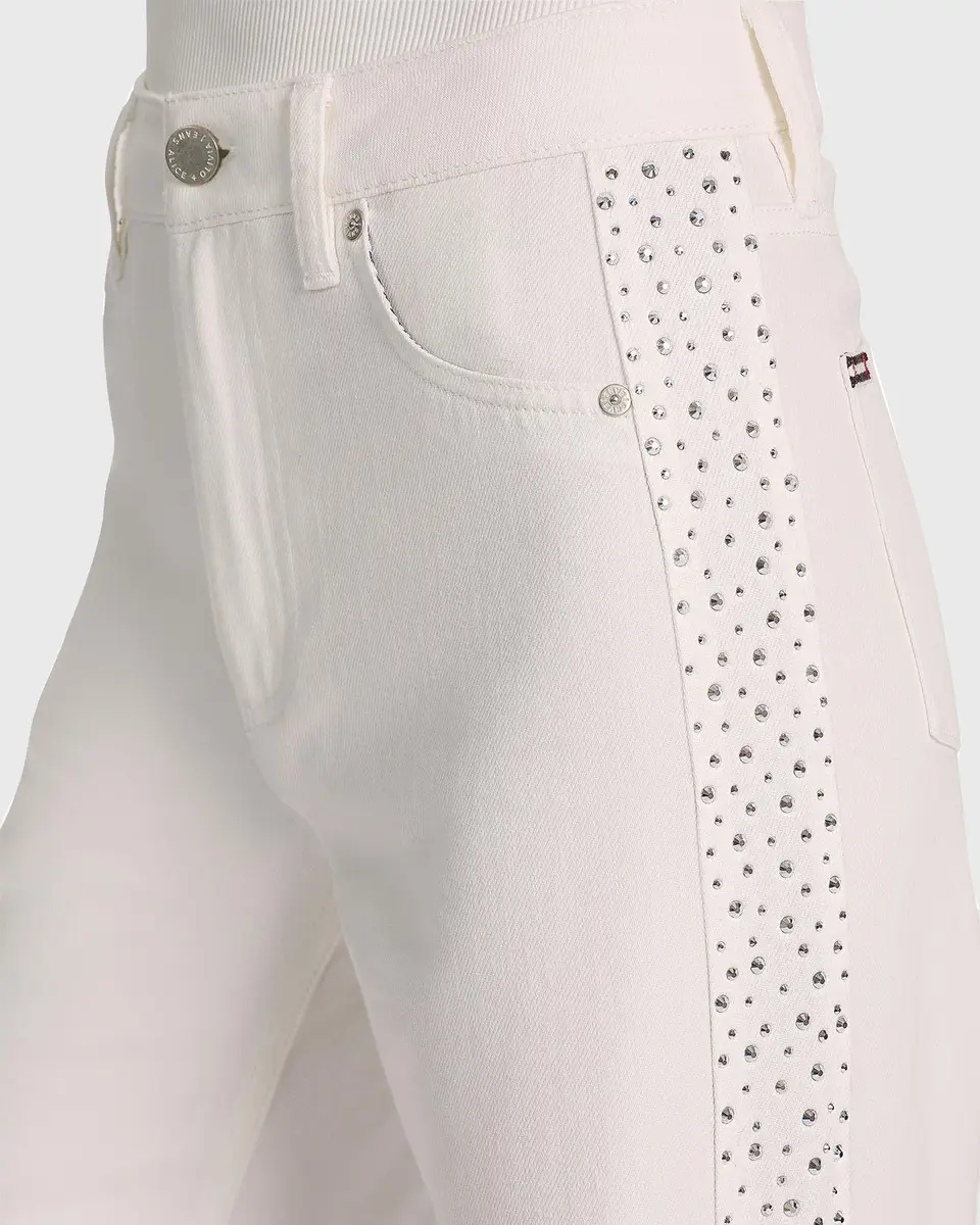 Alice + Olivia Chic High-Rise Embellished Striped Jeans | Thumbnail 5