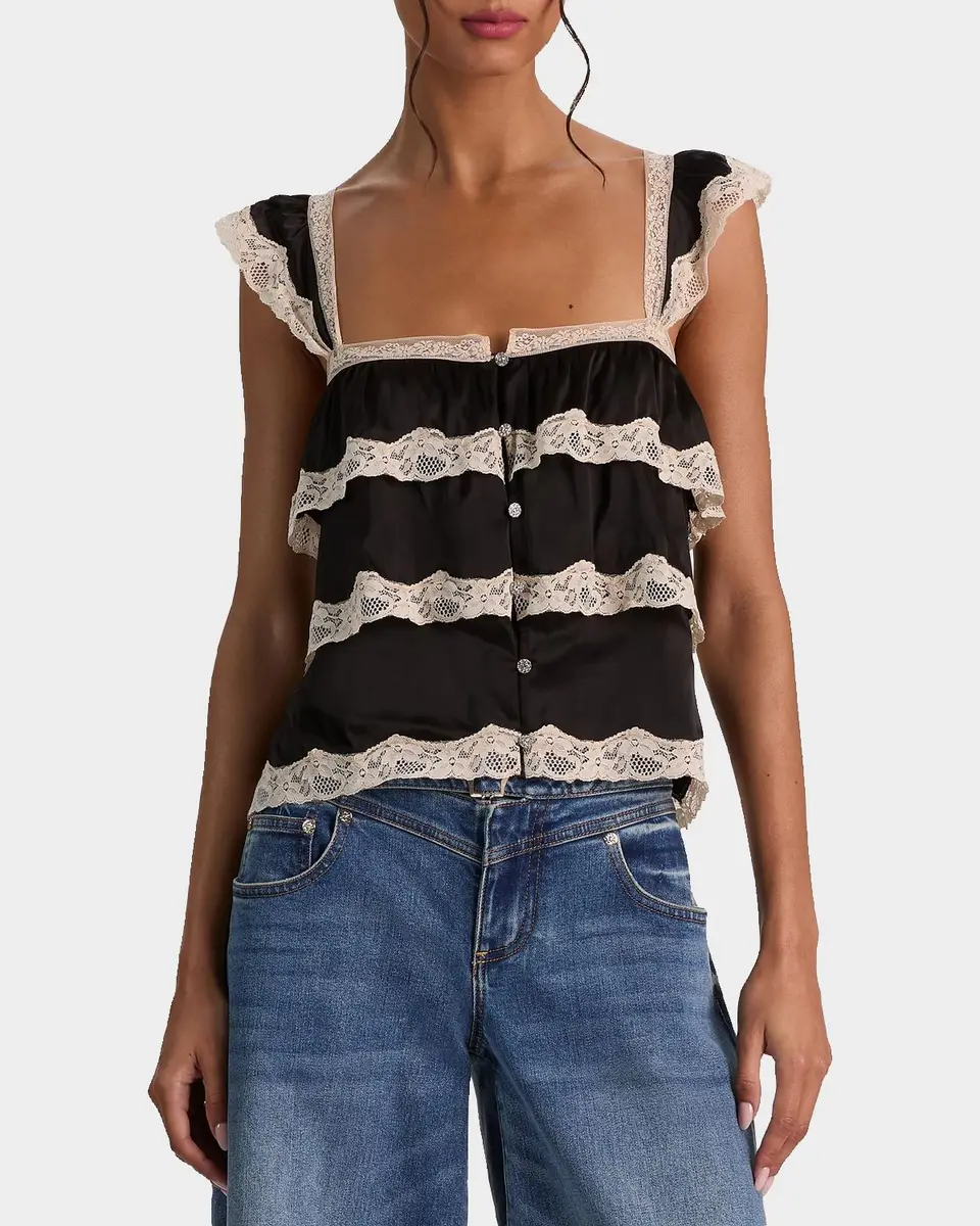 Alice + Olivia Sylvie Tiered Lace Crop Top | Thumbnail 4 Alice + Olivia Sylvie Tiered Lace Crop Top | Thumbnail 4