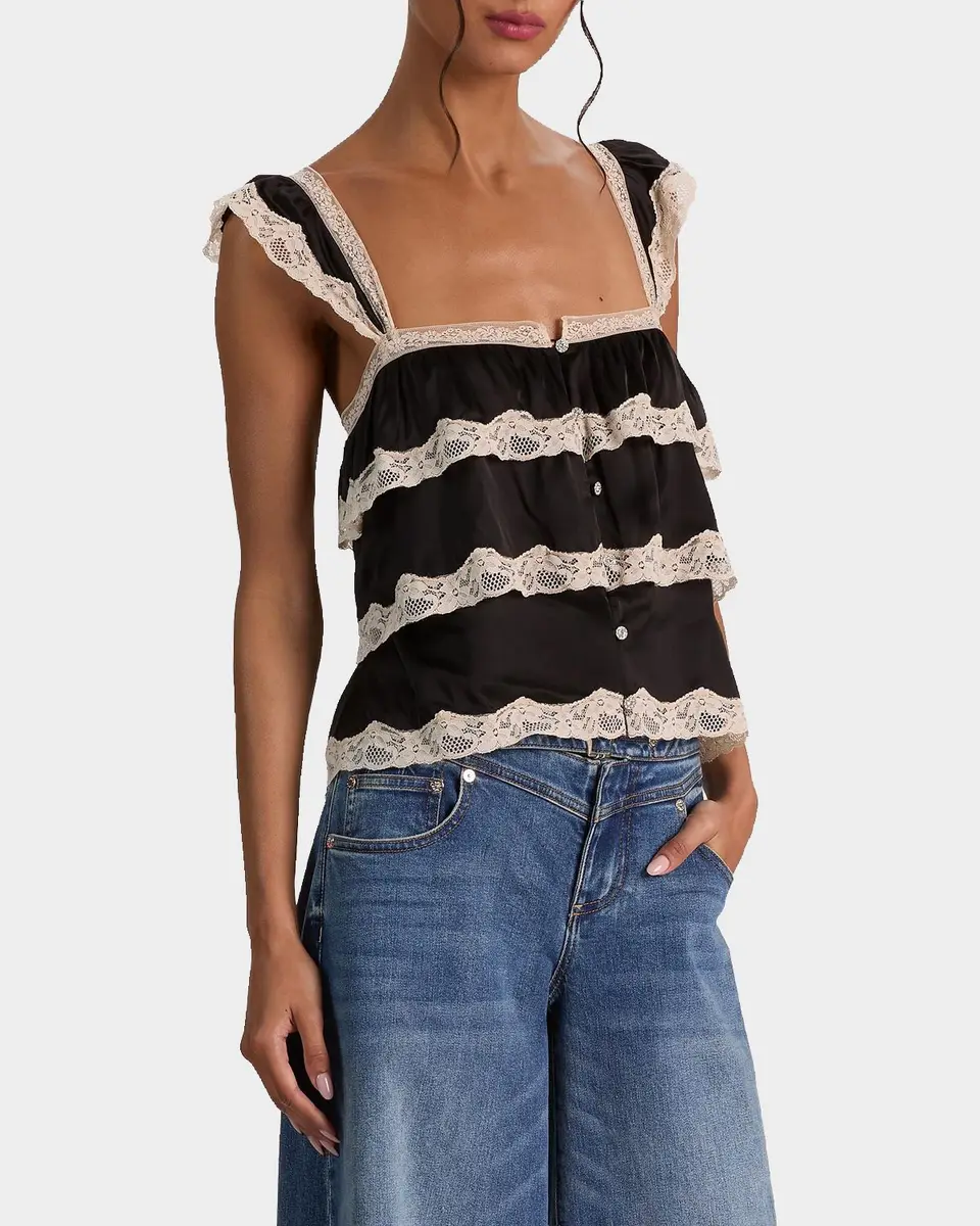 Alice + Olivia Sylvie Tiered Lace Crop Top | Thumbnail 6 Alice + Olivia Sylvie Tiered Lace Crop Top | Thumbnail 6