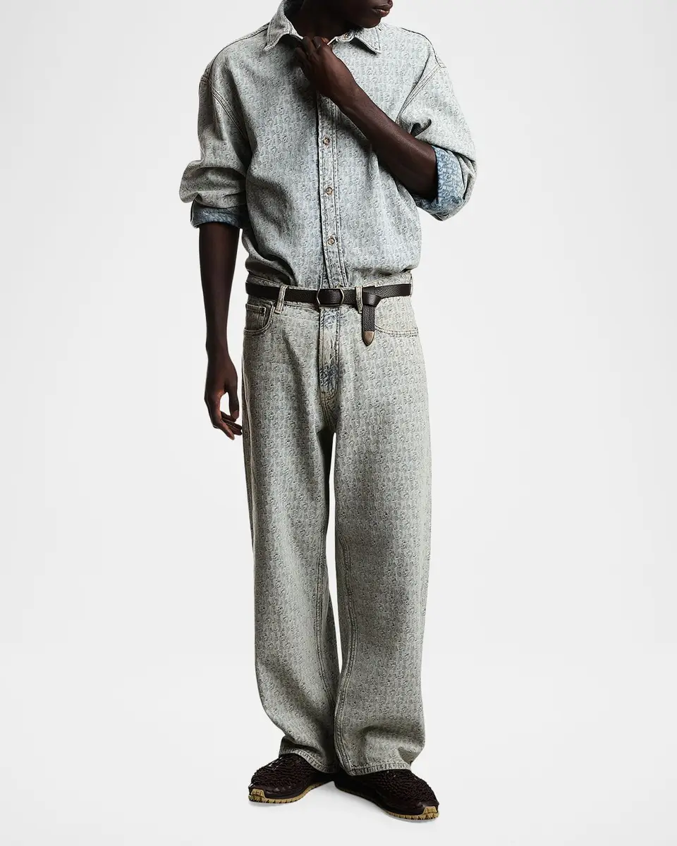 Emporio Armani Men's Monogram Denim Button-Front Shirt | Thumbnail 2