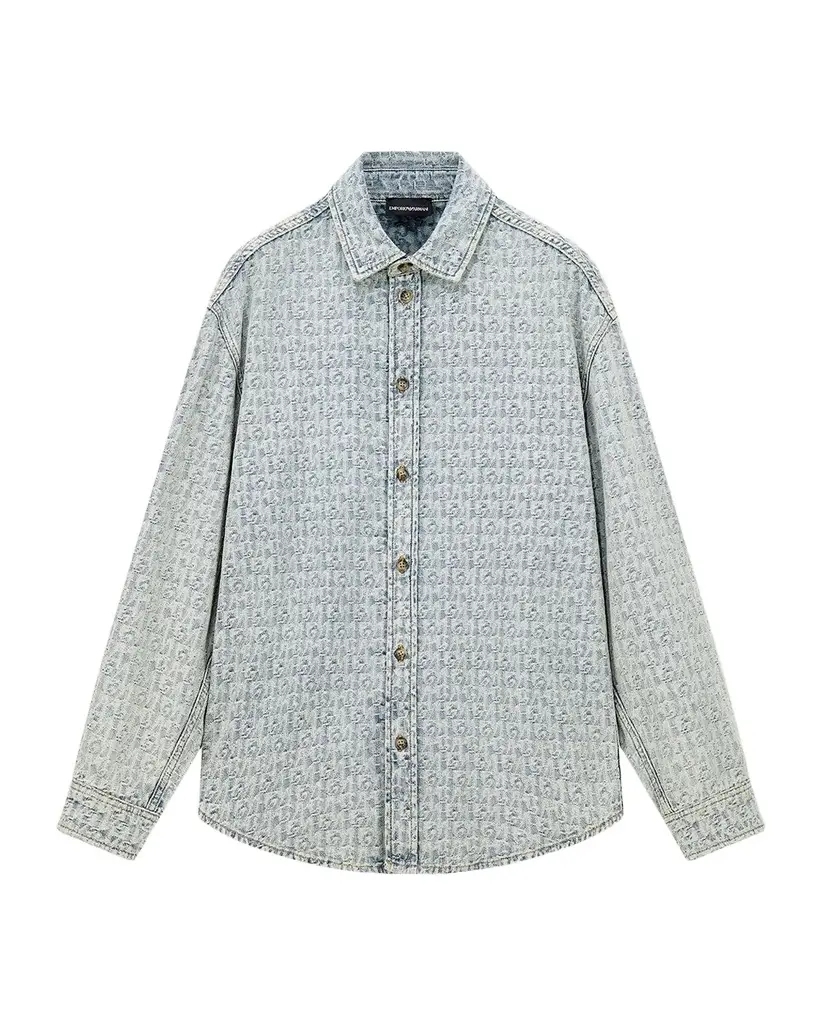 Emporio Armani Men's Monogram Denim Button-Front Shirt | Image 1 Emporio Armani Men's Monogram Denim Button-Front Shirt | Image 1