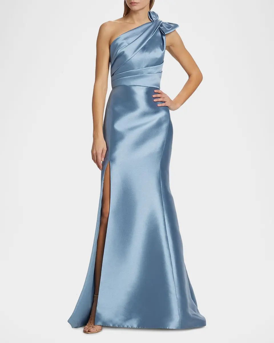 Amsale One-Shoulder Bow Mikado Gown | Thumbnail 2 Amsale One-Shoulder Bow Mikado Gown | Thumbnail 2