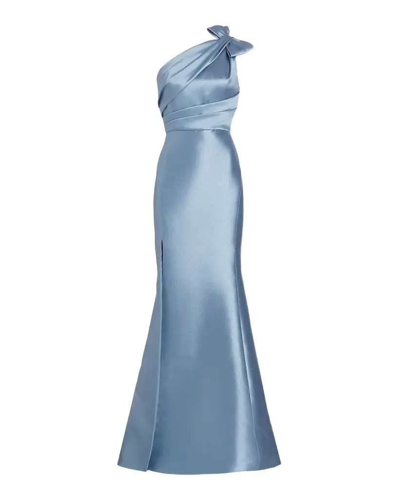 Amsale One-Shoulder Bow Mikado Gown | Image 1 Amsale One-Shoulder Bow Mikado Gown | Image 1