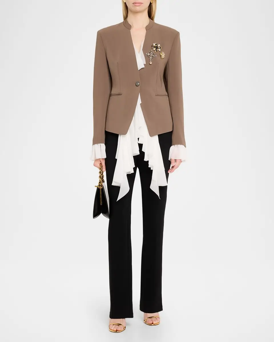 Cinq à Sept Maren Georgette-Trim Crepe Blazer | Thumbnail 2 Cinq à Sept Maren Georgette-Trim Crepe Blazer | Thumbnail 2