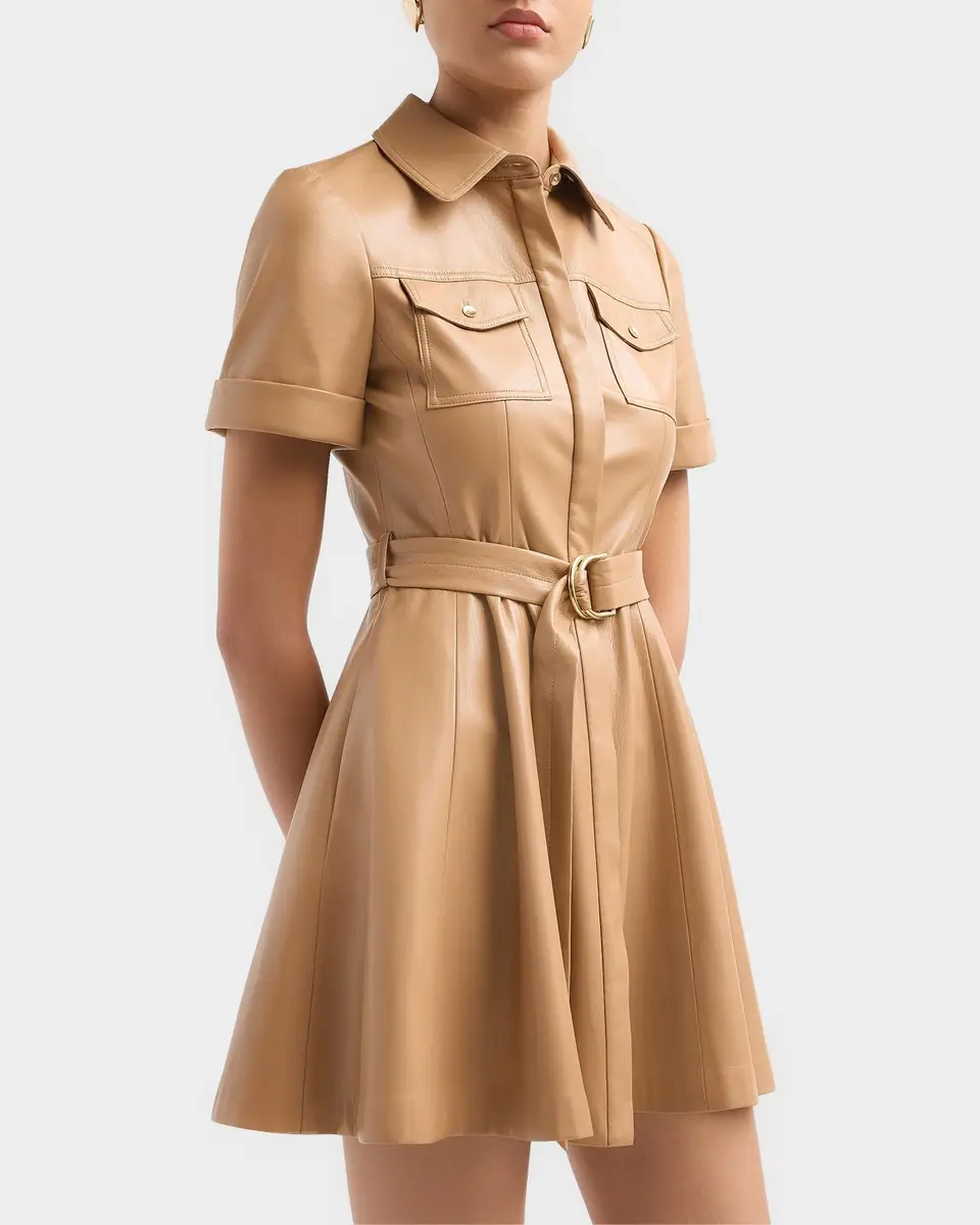 Alice + Olivia Lucy Faux-Leather Belted Mini Shirtdress | Thumbnail 4 Alice + Olivia Lucy Faux-Leather Belted Mini Shirtdress | Thumbnail 4