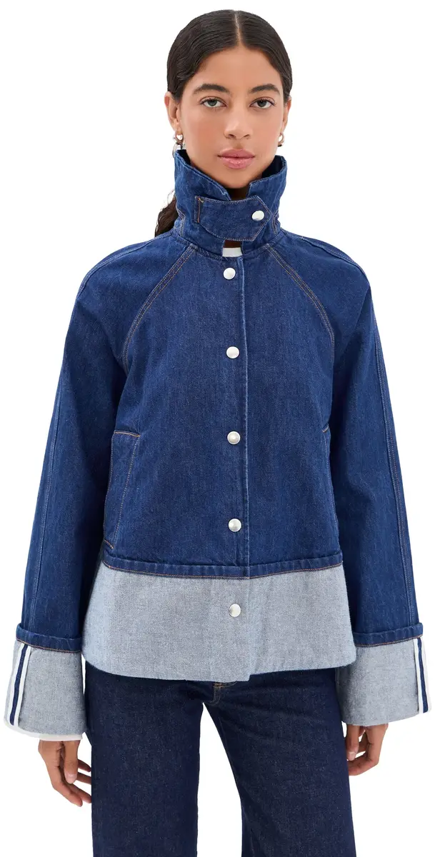 Brandon Maxwell The Wells Trapeze Denim Jacket Indigo | Image 1 Brandon Maxwell The Wells Trapeze Denim Jacket Indigo | Image 1