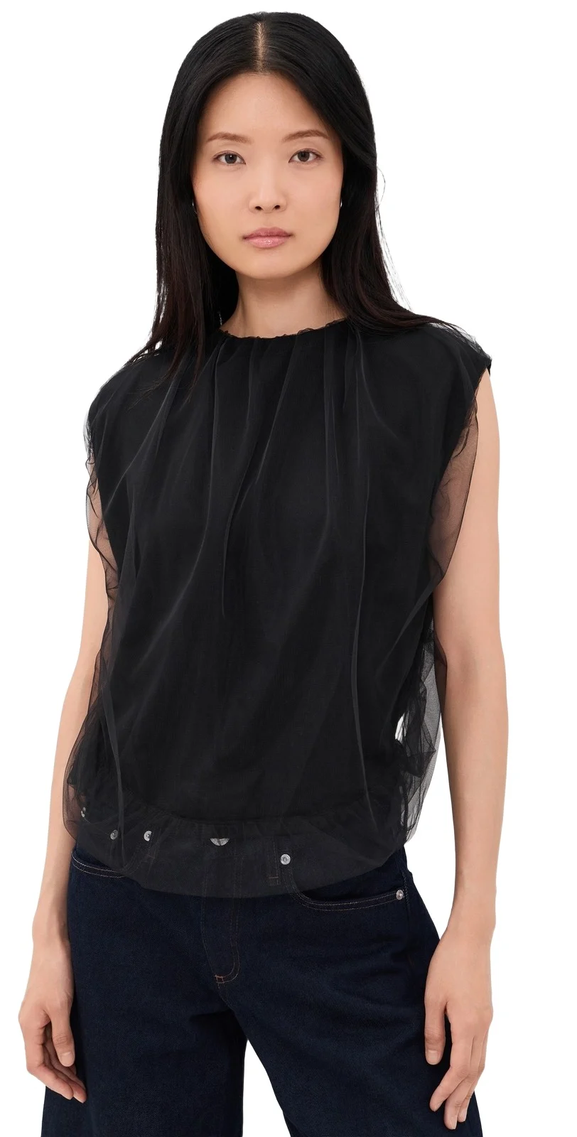 Sleeveless Tulle Jewel Neck Top Sleeveless Tulle Jewel Neck Top