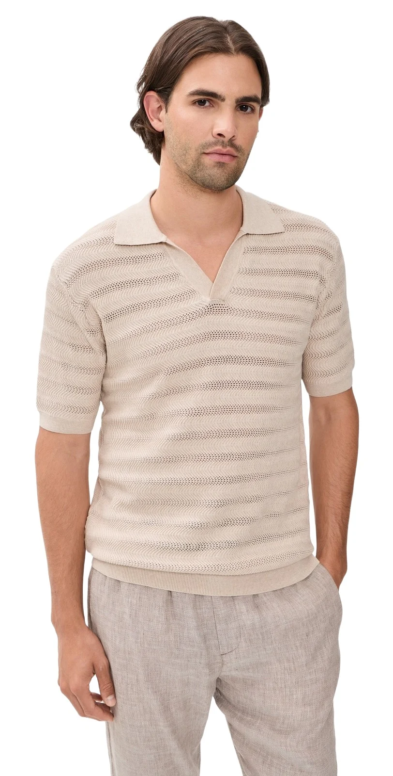 Rino Cotton Jacquard Wave Knit Polo Rino Cotton Jacquard Wave Knit Polo