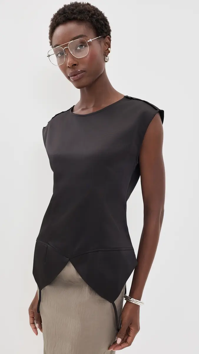 MEIMEIJ Sleeveless Satin Top with Bottom V Slit | Thumbnail 2 MEIMEIJ Sleeveless Satin Top with Bottom V Slit | Thumbnail 2