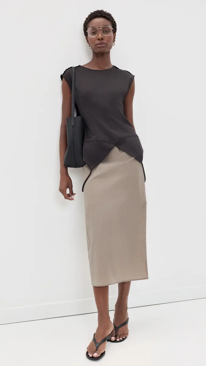 MEIMEIJ Sleeveless Satin Top with Bottom V Slit | Thumbnail 5 MEIMEIJ Sleeveless Satin Top with Bottom V Slit | Thumbnail 5