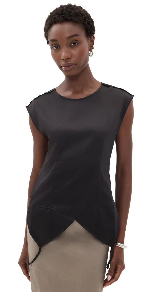 MEIMEIJ Sleeveless Satin Top with Bottom V Slit Nero | Image 1 MEIMEIJ Sleeveless Satin Top with Bottom V Slit Nero | Image 1