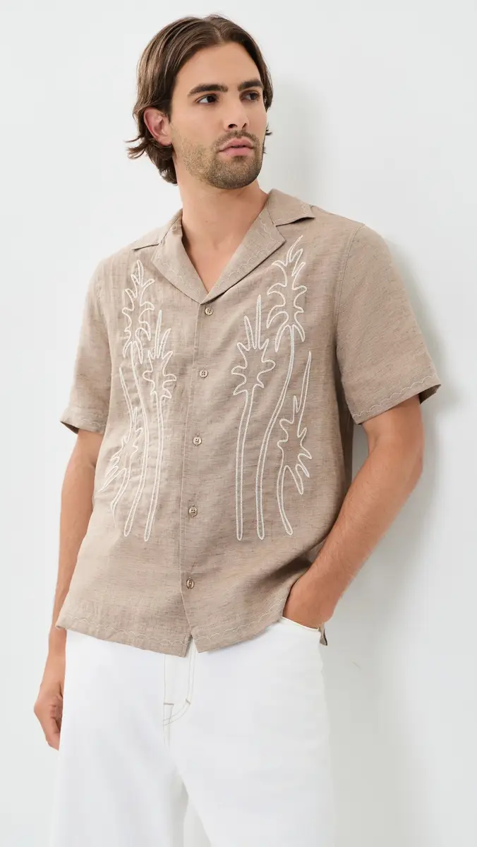 Frescobol Carioca Alves Palm Embroidered Linen Shirt | Thumbnail 2 Frescobol Carioca Alves Palm Embroidered Linen Shirt | Thumbnail 2