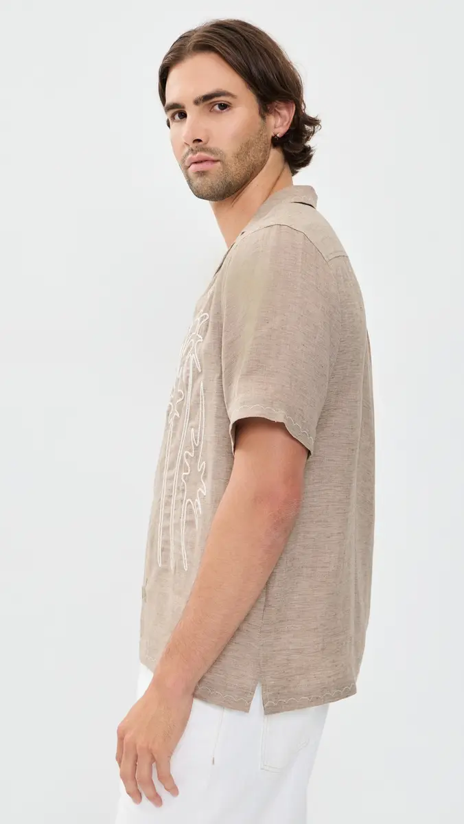 Frescobol Carioca Alves Palm Embroidered Linen Shirt | Thumbnail 4 Frescobol Carioca Alves Palm Embroidered Linen Shirt | Thumbnail 4