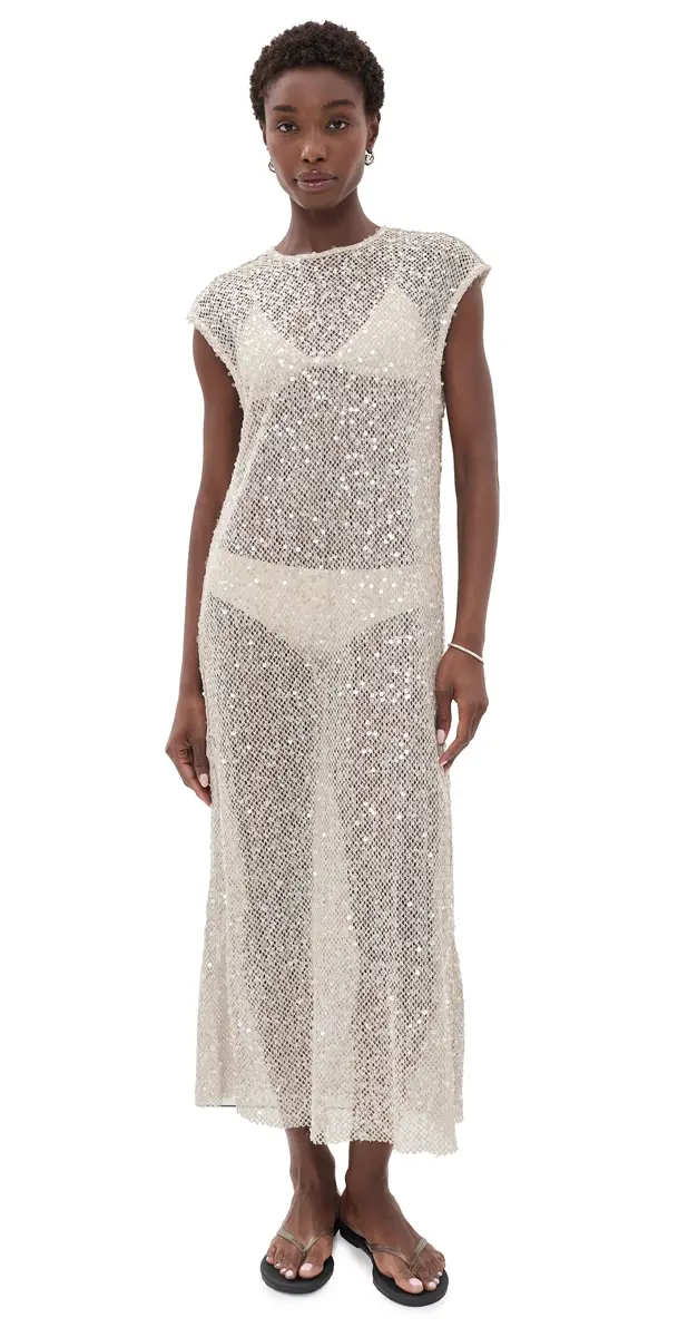 VRG GRL abre Sequin Midi Dress Oat | Image 1 VRG GRL abre Sequin Midi Dress Oat | Image 1