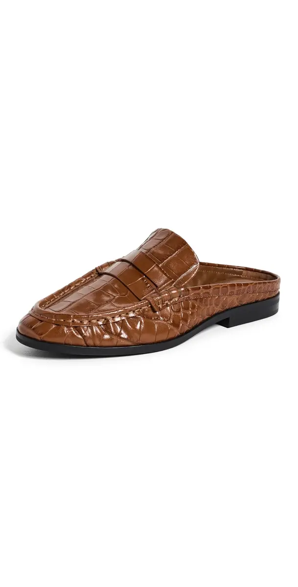 SIMKHAI Dean Embossed Leather Loafer Mules Saddle | Image 1 SIMKHAI Dean Embossed Leather Loafer Mules Saddle | Image 1