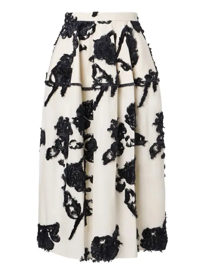 Floral fil coupé poplin midi skirt